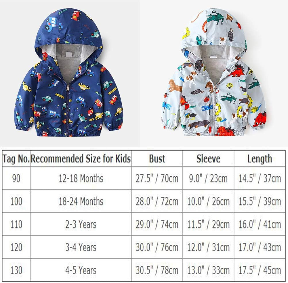 Toddler Baby Boys Girls Cartoon Dinosaur Print Hooded Jacket Long Sleeve Windproof Coats Zip up Trench Windbreaker Outerwear