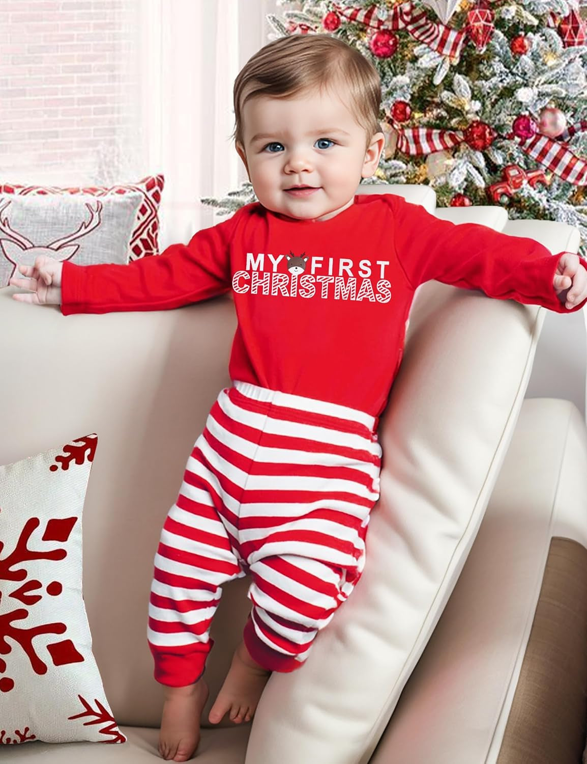 My First Christmas Baby Girl Clothes Cute Baby Girl Christmas Romper + Pants 4PCS Baby Girl Outfits