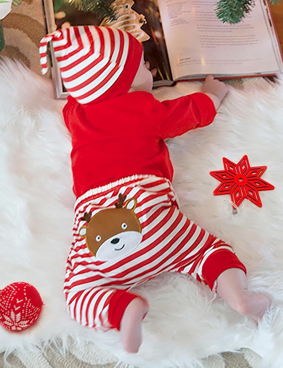 My First Christmas Baby Girl Clothes Cute Baby Girl Christmas Romper + Pants 4PCS Baby Girl Outfits