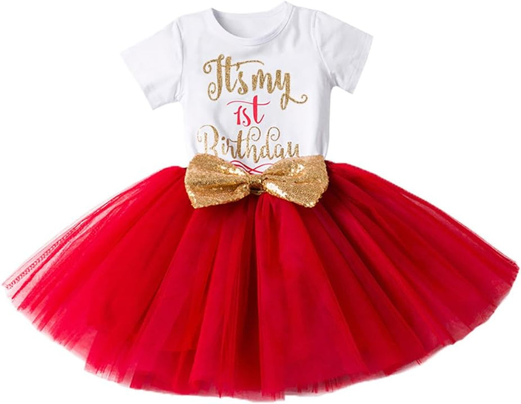 Baby Girls Newborn It'S My 1St/2Nd Birthday Cake Smash Shinny Printed Sequin Bow Tutu Princess Dress